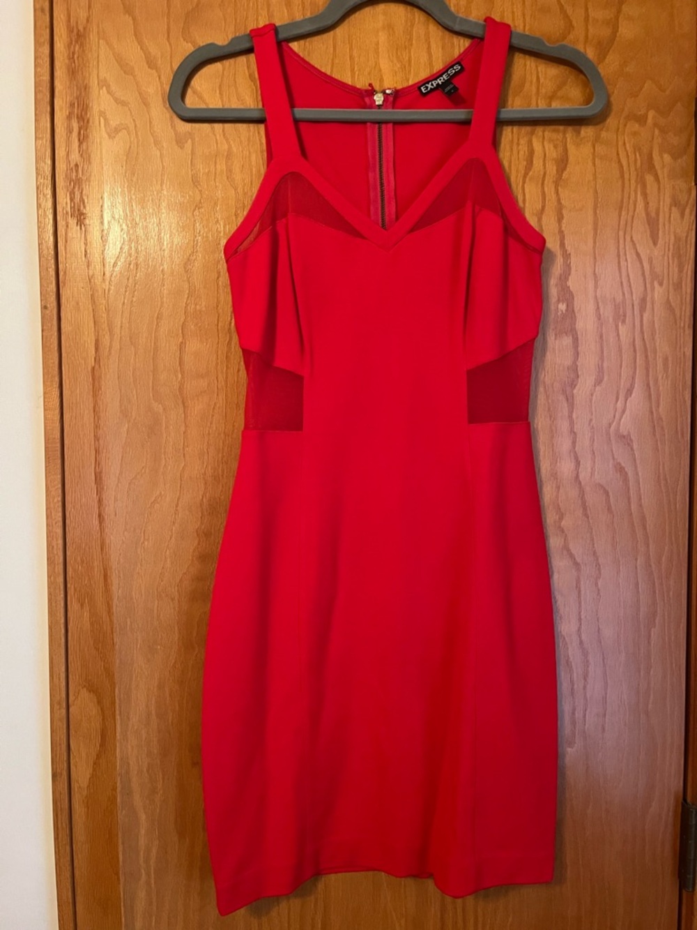 Express Red Mini Sheath Dress with Mesh Insets